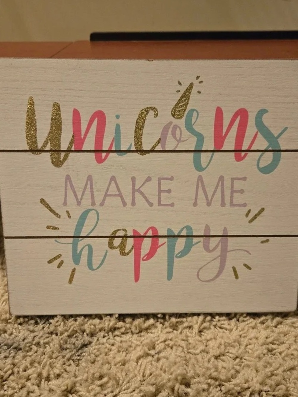 Unbranded 'Unicorns Make Me Happy' Pastel Wall Sign - Pink, Teal, Gold